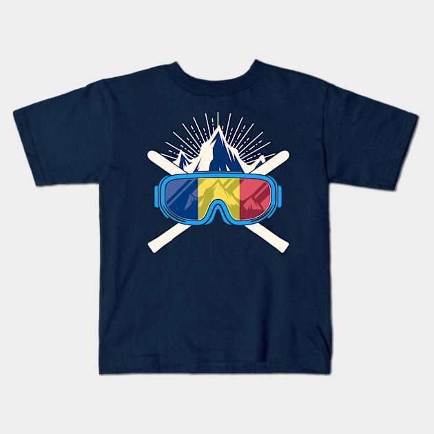 Romania Ski Skiing Romanian Flag Skier Kids T-Shirt by E